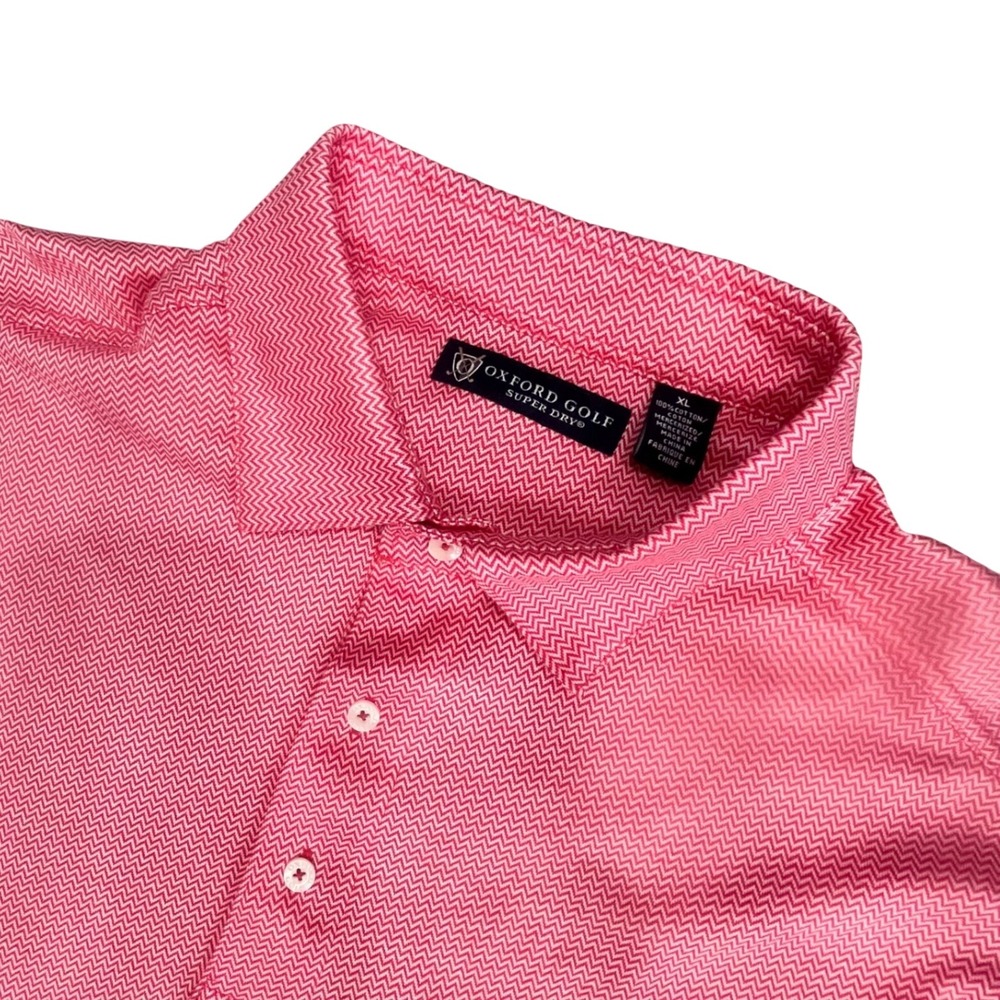 Oxford Golf Super Dry Polo Shirt Mens XL Pink Chevron Mercerized Cotton Golfcore